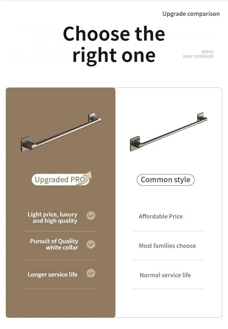 Simples Market no-drill bathroom towel bar, stainless steel, two styles: upgraded PRO and common style.