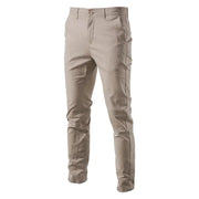 Men's slim-fit casual cotton trousers in beige, solid color chinos for business or smart-casual wear