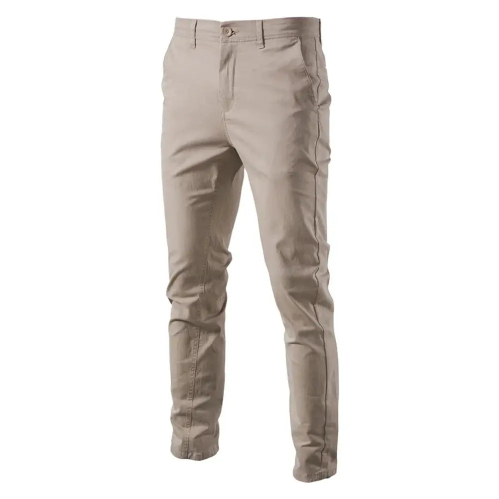 Men's slim-fit casual cotton trousers in beige, solid color chinos for business or smart-casual wear