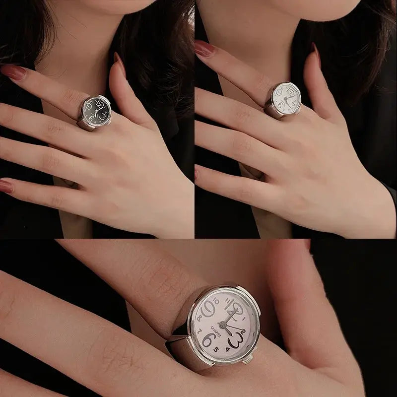 LuxeRing Mini Vintage Finger Ring Watch Quartz Timepiece for Couples Edition Elegant Jewelry Accessory