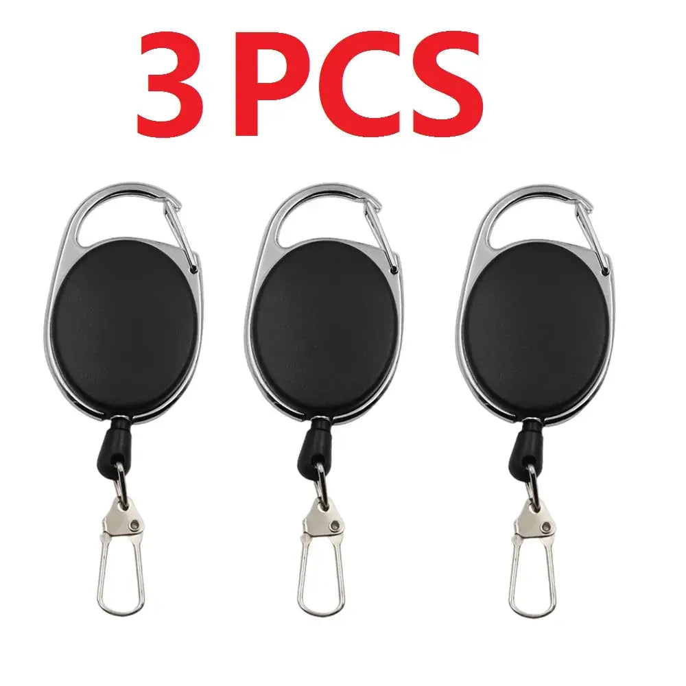 Simples Market 3-pack retractable badge reel keychains with quick-release clips; black round reels