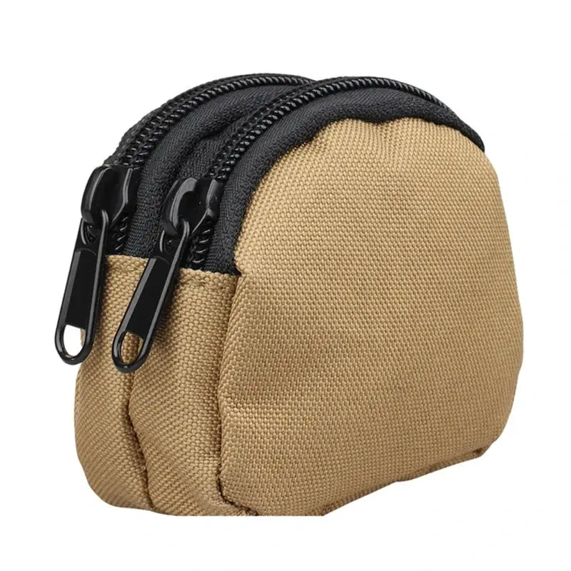 Nylon double-zipper pouch by Simples Market, tan outdoor tactical coin/card purse.