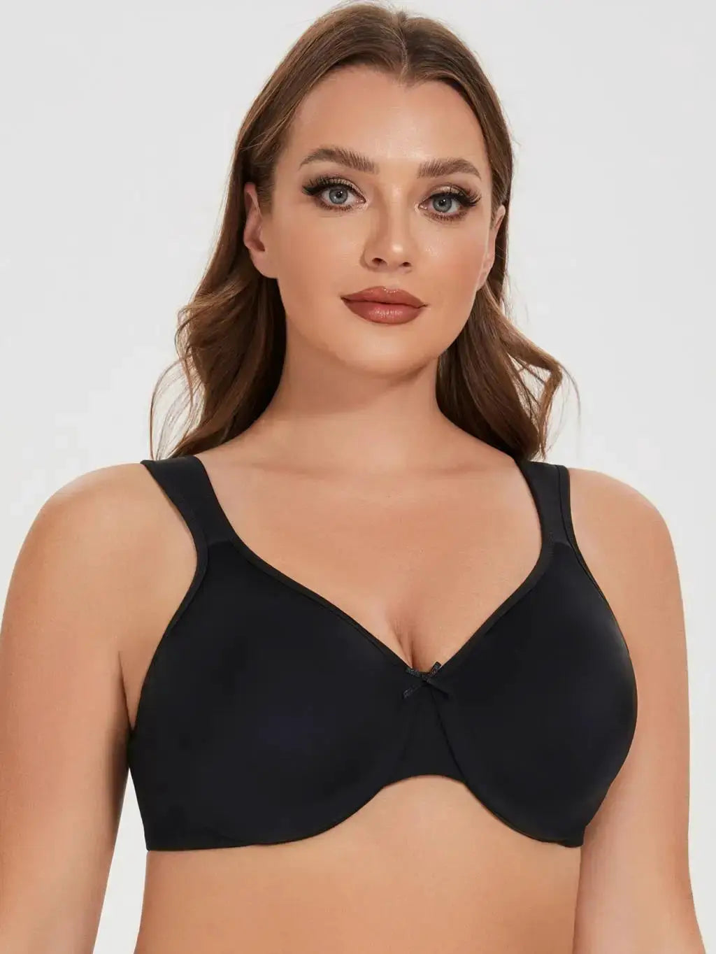 MELENECA women's minimizer seamless unlined underwire bra in black, plus size
