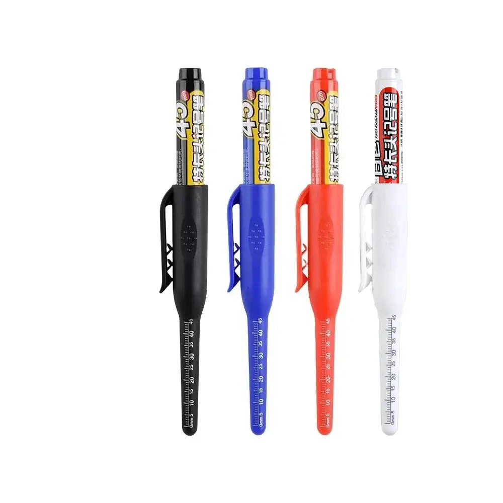 Carpenter marker pens set by Simples Market; four 45mm waterproof long-nib pens in black blue red white for woodworking