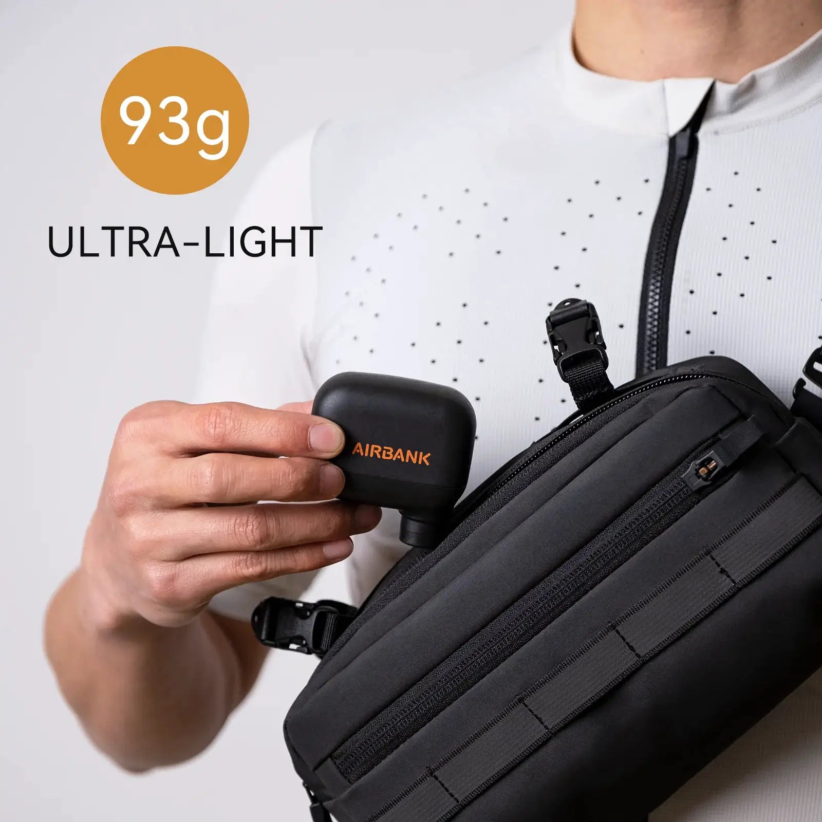 AirBank Pocket SE mini portable bike pump; ultra-light 93g with orange AIRBANK logo
