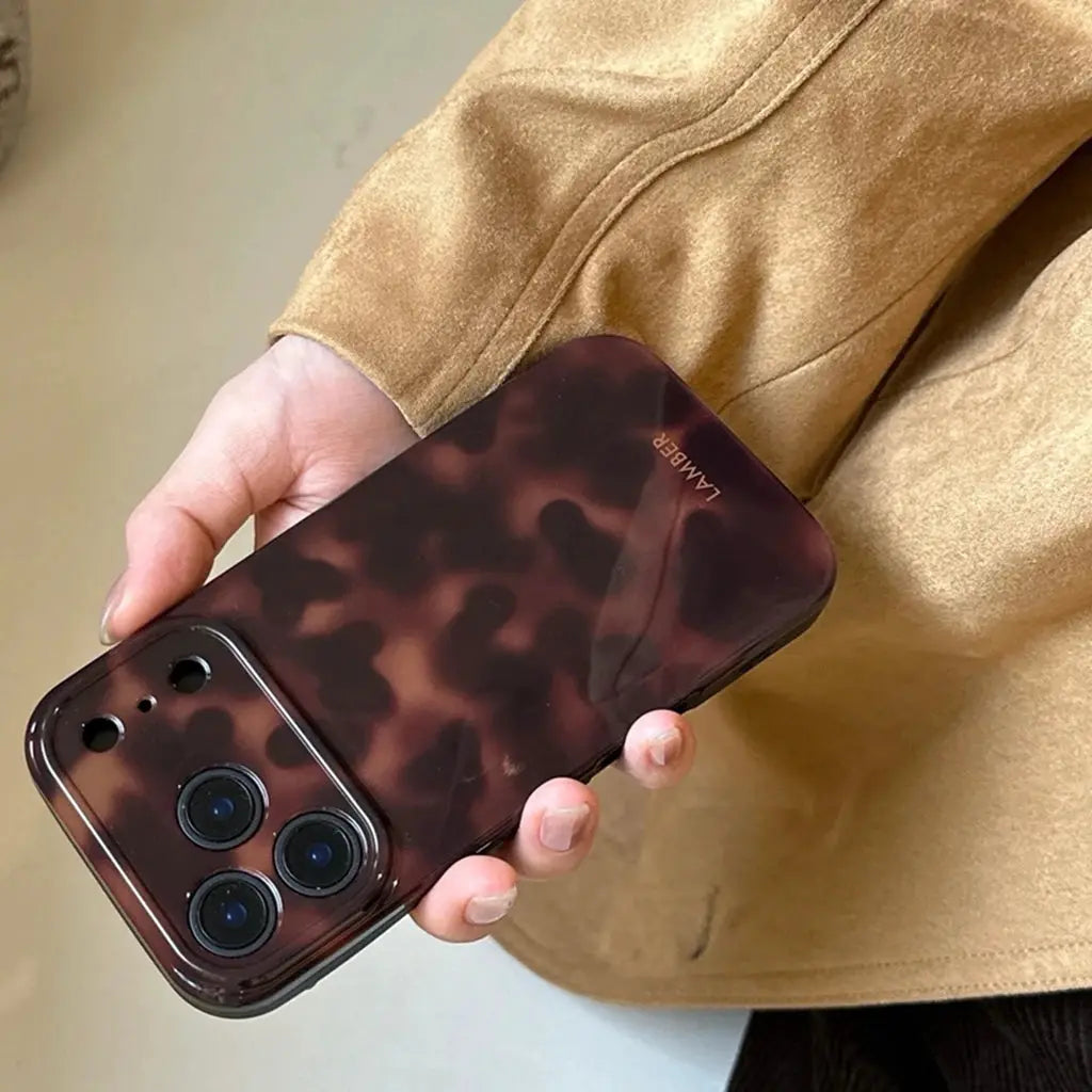 Retro Amber Color Lamber Pattern Glossy Phone Case For IPhone 12 Pro Max To IPhone 17 Pro Max Plus Air
