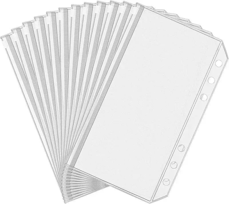 8-pack clear PVC binder pockets for A5/A6/A7 with binder holes, transparent filing sleeves