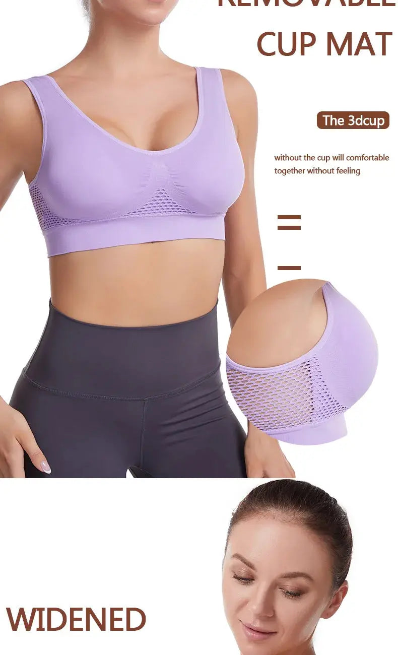 Simples Market S-7XL Plus Size Grid Air-Holes Sports Bra, lilac wireless with mesh panels