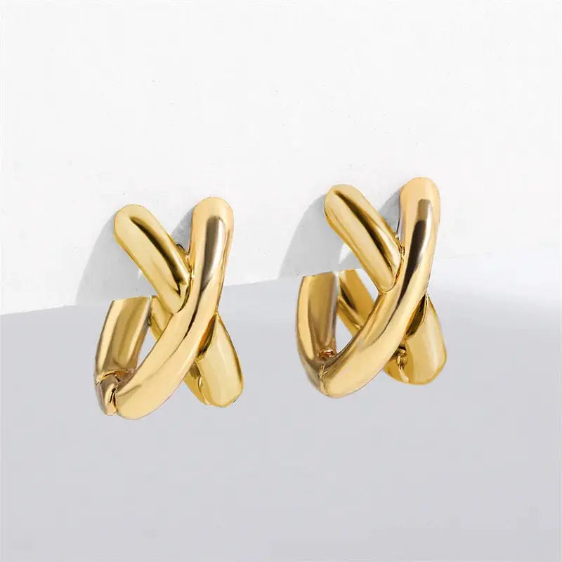 Women Stud Earrings Cubic Zirconia Cross Geometric Design Korean Fashion Jewelry Gift Wholesale