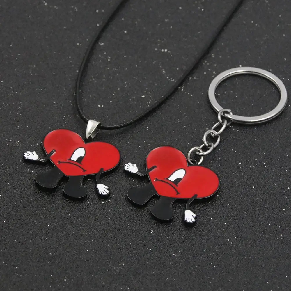 Rabbit Keychain With Heart Pendant Bad Bunny Style Silver Metal Unisex Jewelry Gift For Women Men