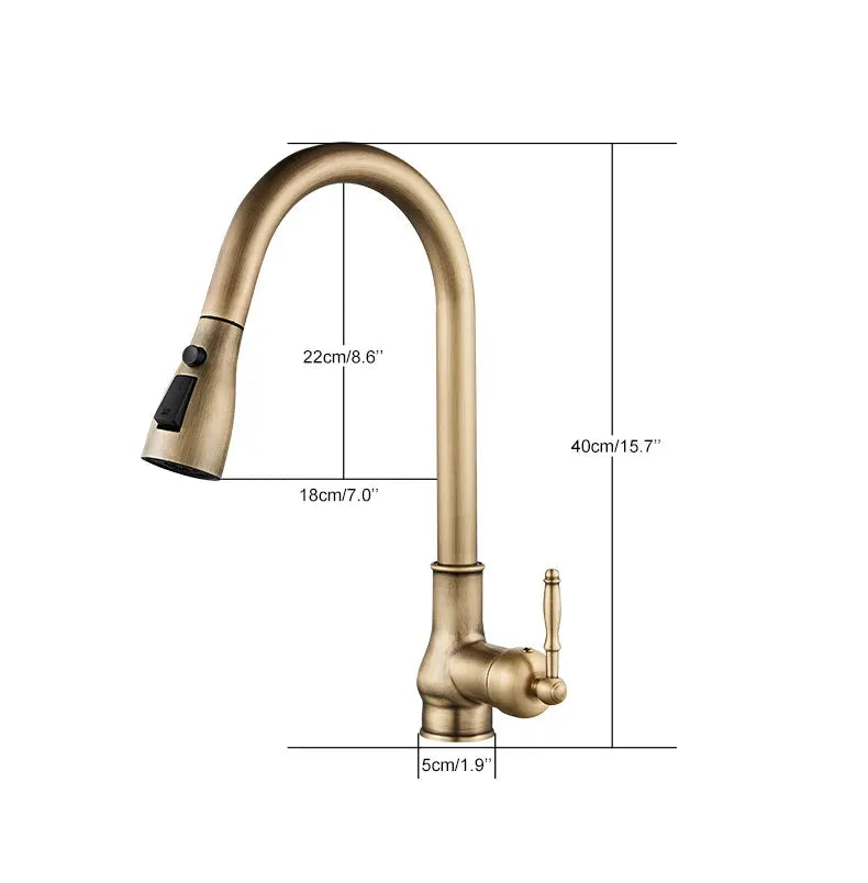 Simples Market antique bronze pull-out kitchen faucet with gooseneck spout, one-handle hot/cold mixer and sprayer EL9021
