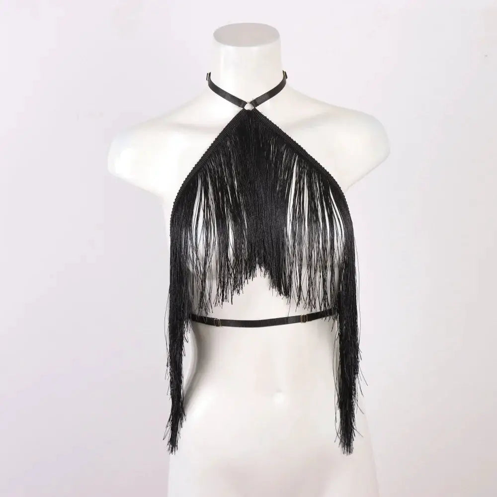 NovaTrend Tassel Halter Top With Adjustable Elastic Harness For All Season Casual Wear For Women