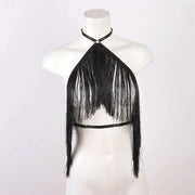NovaTrend Tassel Halter Top With Adjustable Elastic Harness For All Season Casual Wear For Women