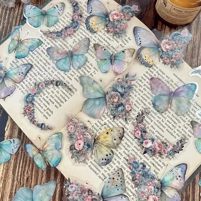 30 Pcs Butterfly and Flower Themed DIY Decorative Sticker Pack for Scrapbooks Journals Planners Labels