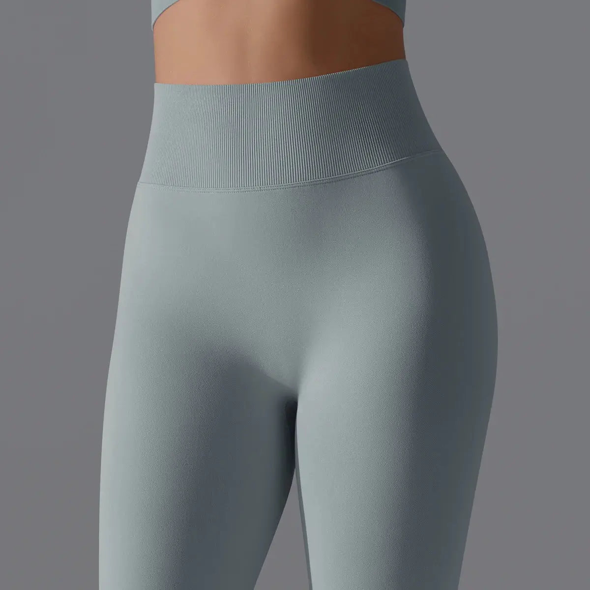 Simples Market women's seamless yoga leggings, high-waist light blue with ribbed waistband