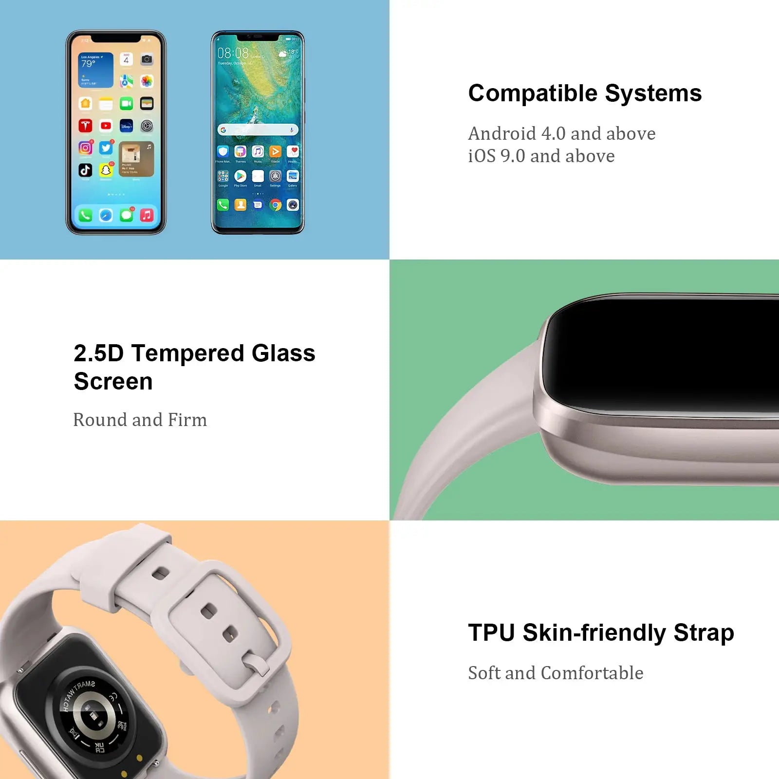 Smartwatch with white TPU strap and silver case, 1.69-inch touch screen for fitness tracking