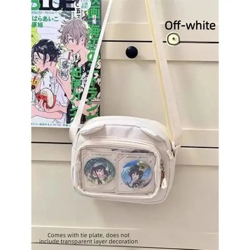 Itabag crossbody bag, off-white transparent panel with two badge display pockets