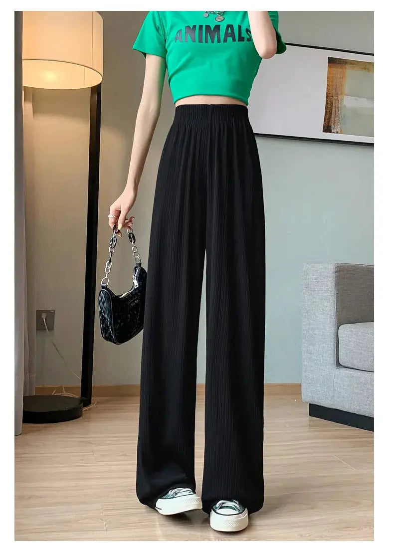 Simples Market women's black wide-leg pants with elastic waistband