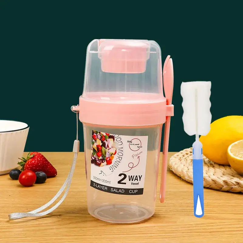 Three Compartment Meal Prep Container With Forks Leakproof Portable For Breakfast Salad Parfait Dressing Jar