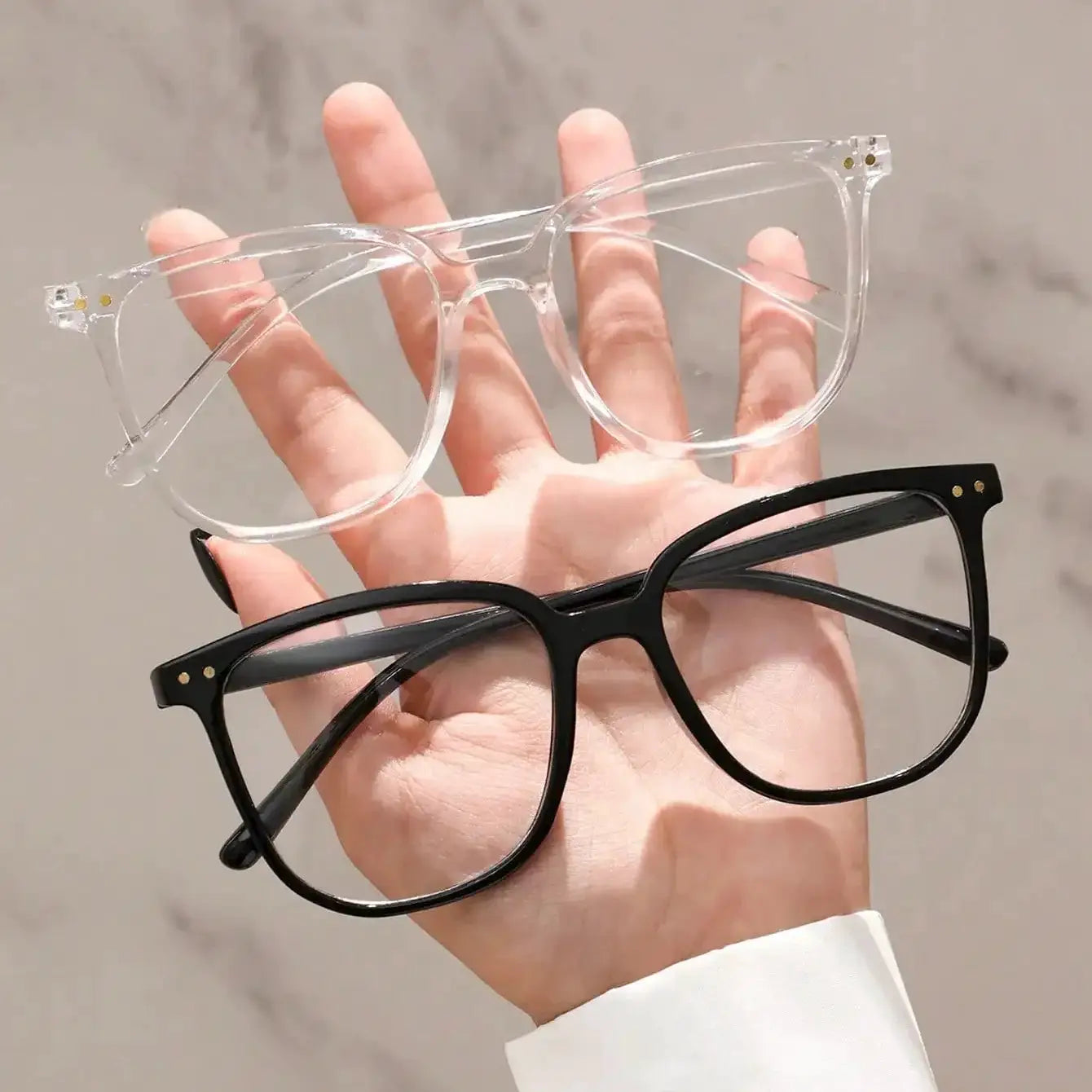 NovaSight Unisex Classic Square Frame Glasses Two Piece Set Lightweight Titanium Plastic Frames For All Day Comfort