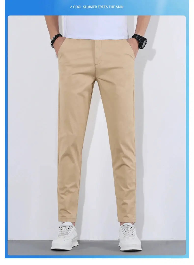 HIQOR men's casual pants beige cotton, breathable long trousers by Simples Market