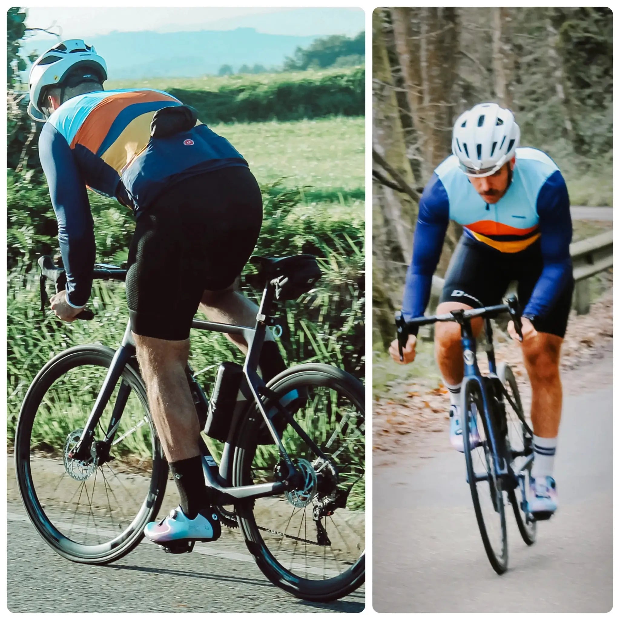 DAREVIE cycling bib shorts from Simples Market with 3D gel pad, breathable fabric, 7cm leg grippers; worn by two riders