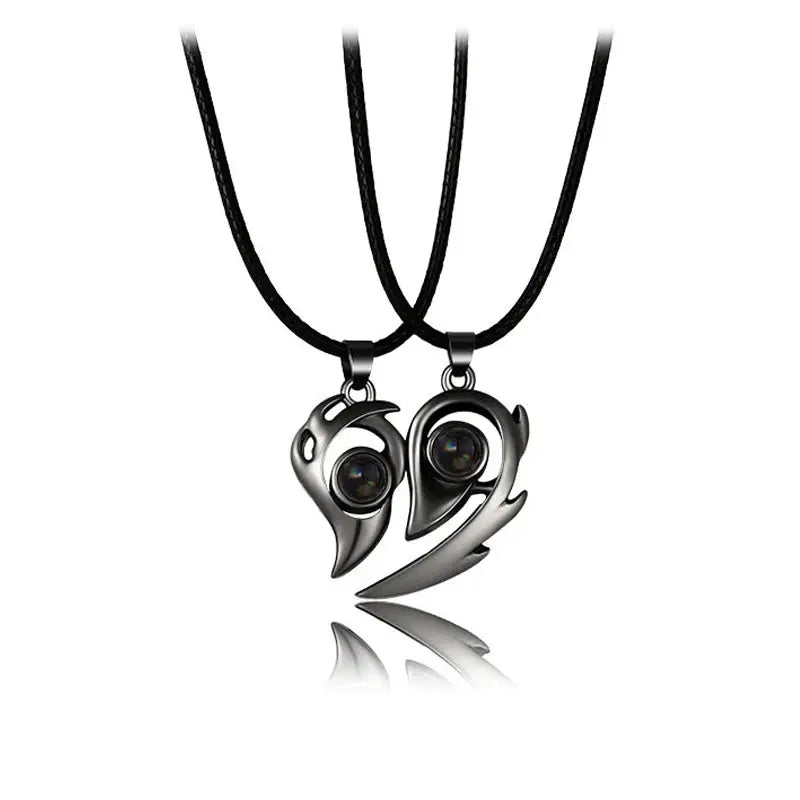Couple Magnetic Heart Pendant Necklace Electrocardiogram Design Interlocking Hearts Valentines Gift