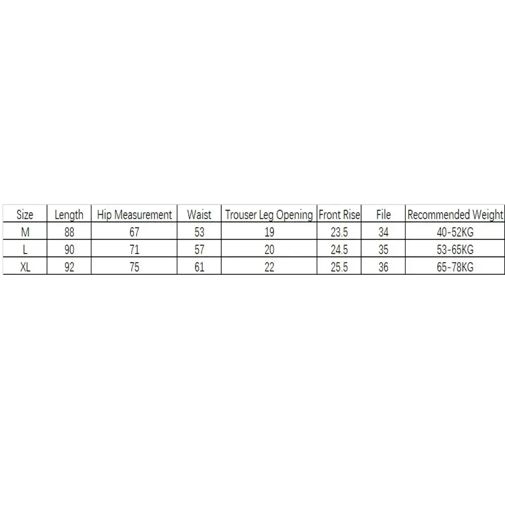 Shark Pants yoga leggings size chart by Simples Market; M–XL: length 88–92 cm, hip 67–75 cm, waist 53–61 cm.