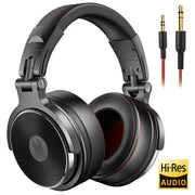 Oneodio wired over-ear headphones in black with red stitching; includes 3.5mm and 6.35mm adapters