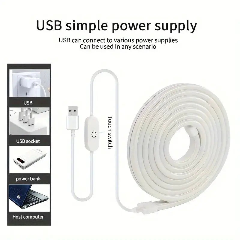 USB Neon Strip Light With Smart Touch Sensor Dimmable Flexible Ribbon Waterproof Rope Tube Lamp For DIY Home Decoration