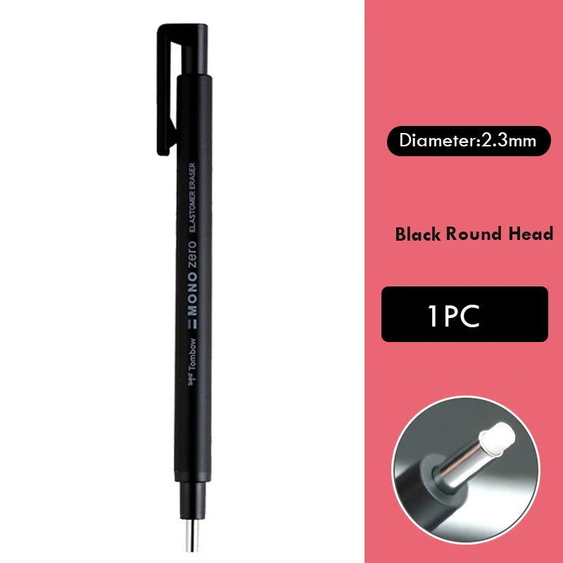 Black Tombow Mono Zero eraser pen with clip, 2.3mm round head, 1 pc