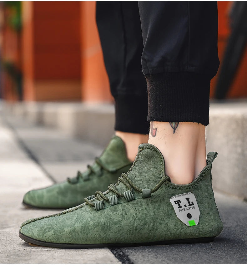 Men's green YRZL mesh loafers by Simples Market, driving moccasins with breathable upper and non-slip sole