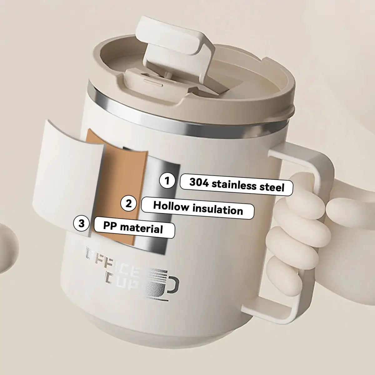 Double Wall Insulated 304 Stainless Steel Coffee Mug With Handle Leak Proof 500ml 16oz Drinkware For Adults And Students