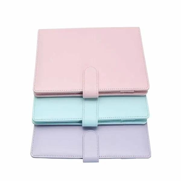 3-pack pastel leather refillable notebook file folder covers in pink, mint, lavender
