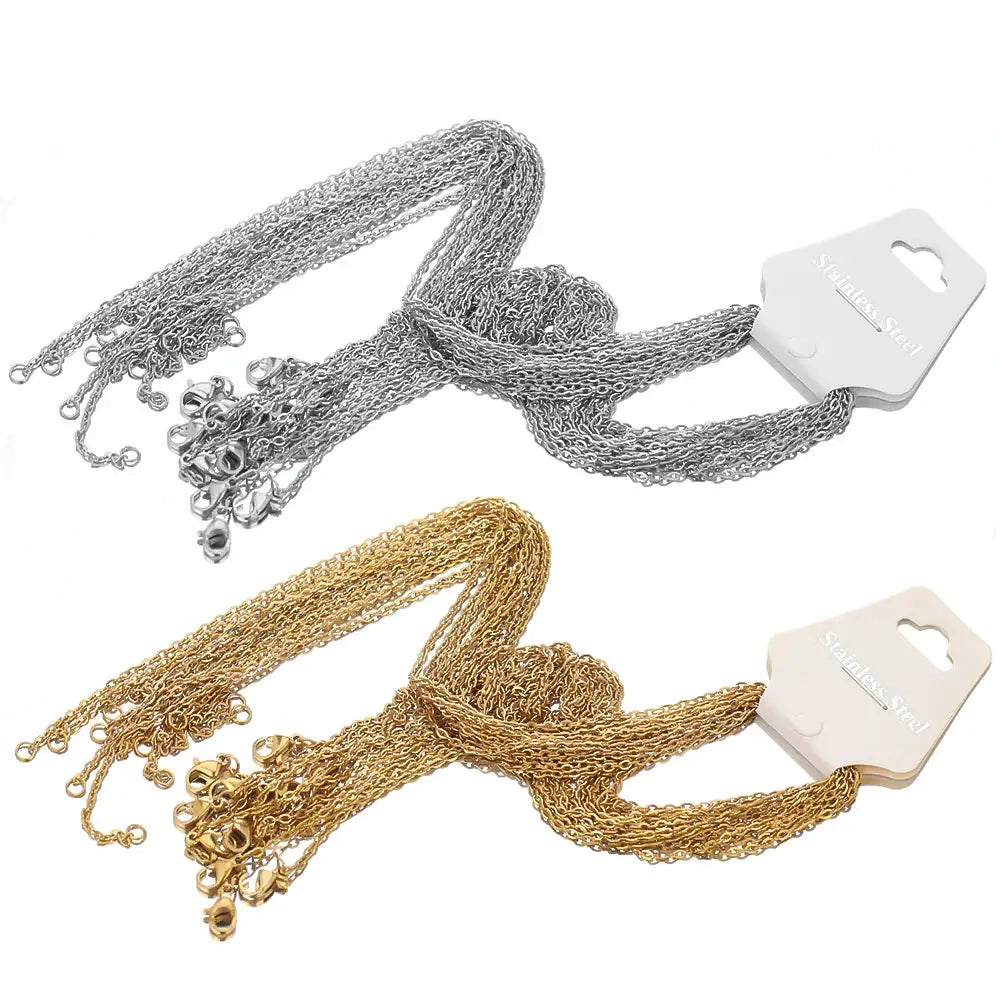 10 Pcs 50cm 2mm Gold Color Stainless Steel Link Chains Cuban Necklaces Wholesale Jewelry Making DIY Craft Supplies