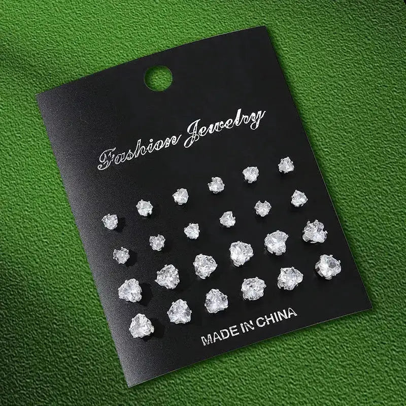 AuroraStone 12 Pairs Stainless Steel Gemstone Bud Stud Earrings Unisex Everyday Fashion Jewelry Gift
