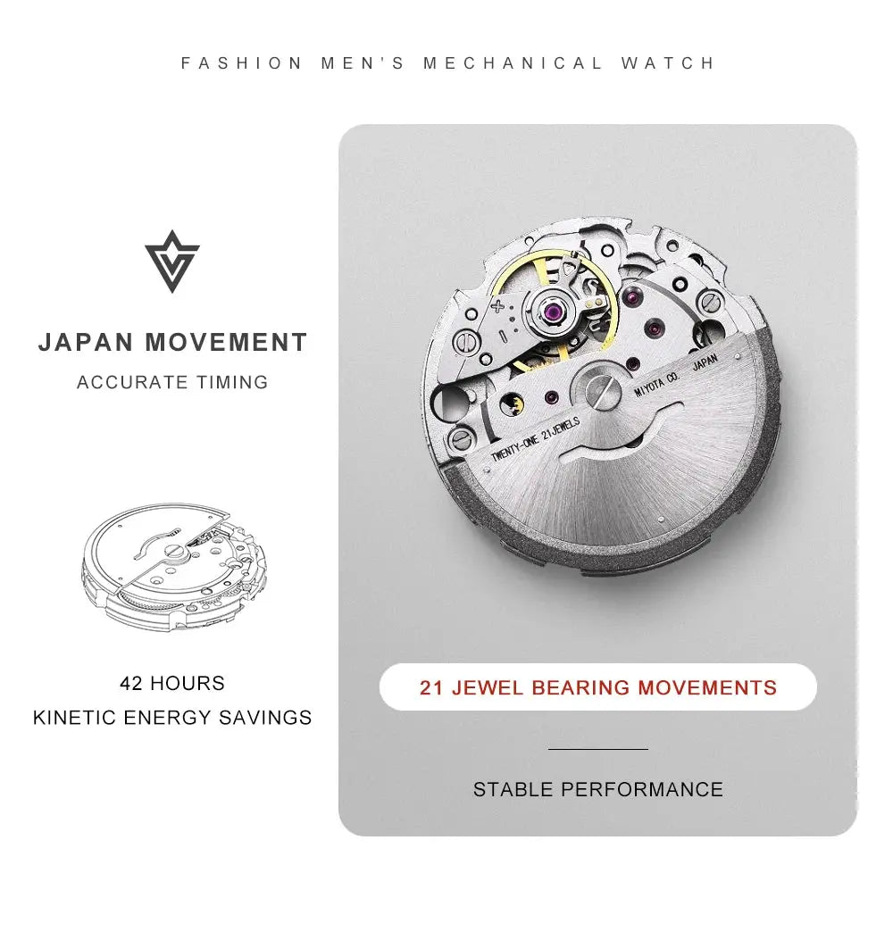 CADISEN automatic mechanical watch for men, silver, waterproof, Miyota 8215 movement and domed glass