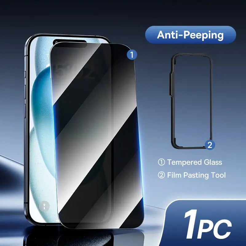 Baseus anti-peeping tempered glass screen protector for iPhone Pro Max; clear edge kit with film-pasting tool (2 pcs)