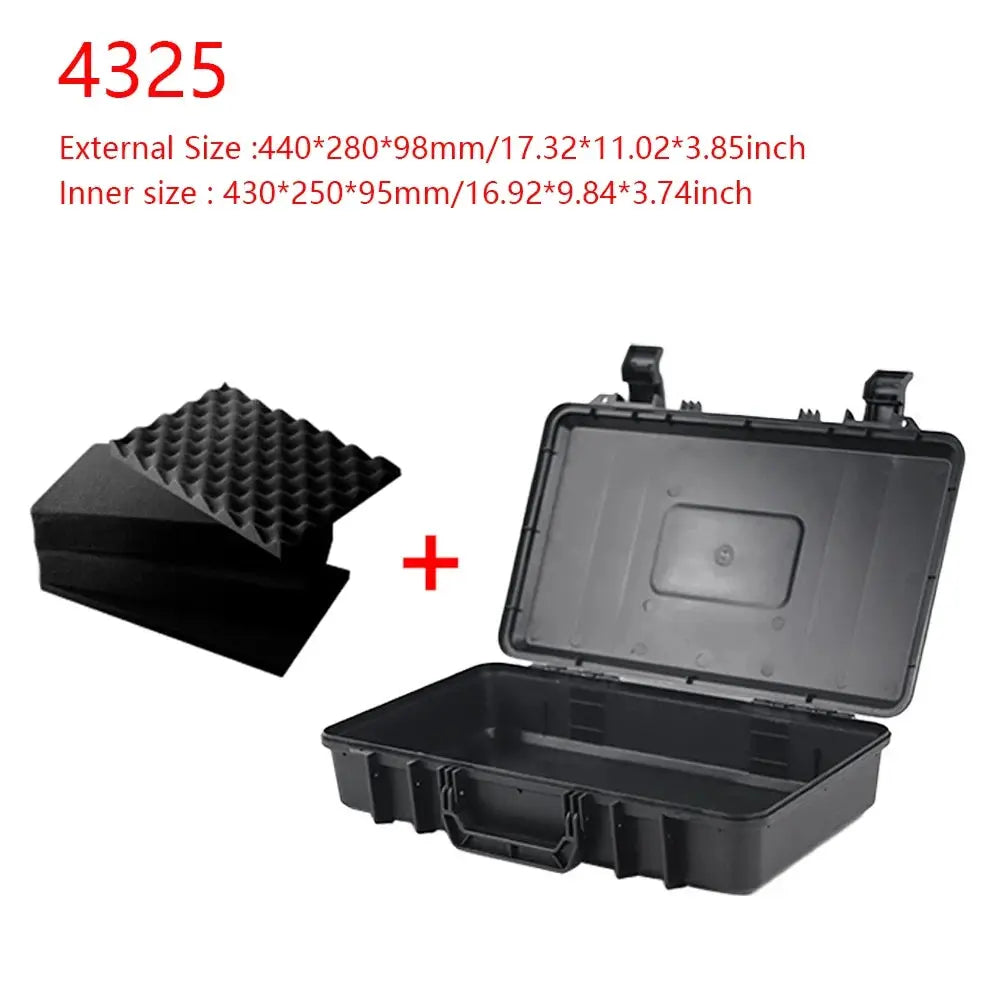 Simples Market waterproof protective tool box with foam insert; black hard plastic carry case (2-piece set)
