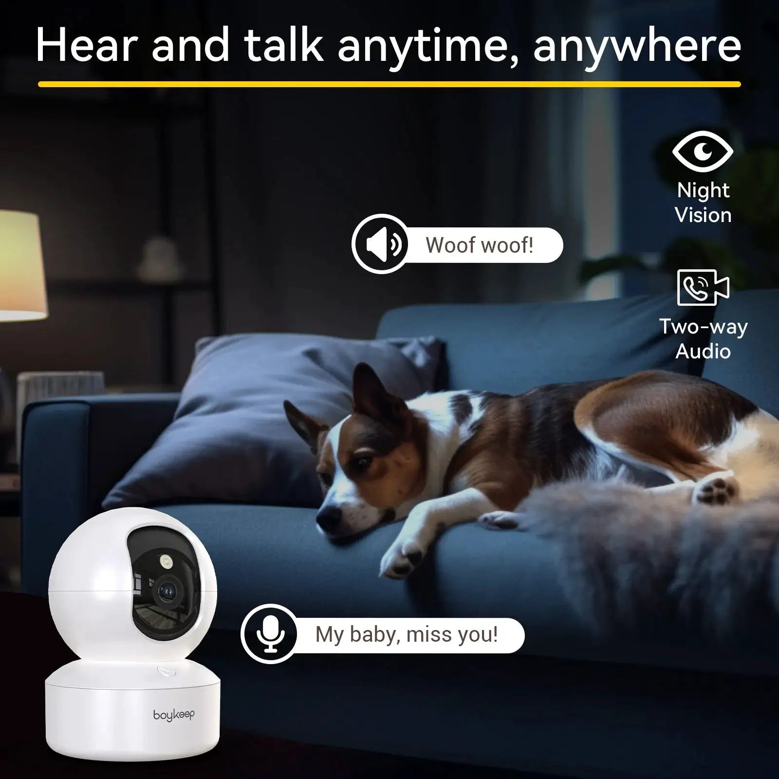 Boykeep 2K Pet Dog Camera With Phone App And 5G And 2.4GHz WiFi 360 Pan Tilt Night Vision 2 Way Audio