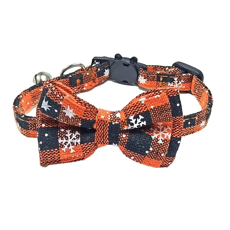 Pet Breakaway Cat Collar With Bow Tie And Bell Plaid Christmas Red Adjustable Elastic For Cats And Small Dogs
