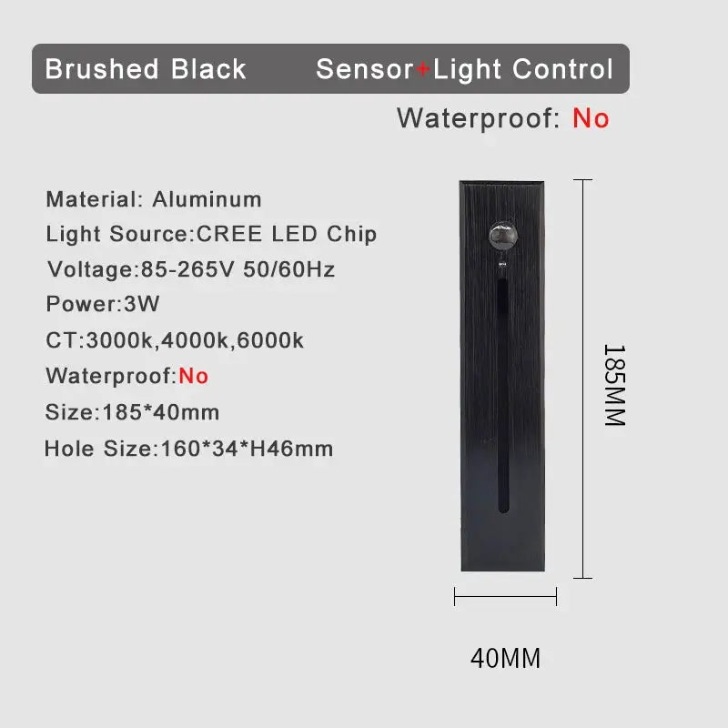 SANDIY smart stair light with motion sensor, brushed black aluminum, 3W by Simples Market