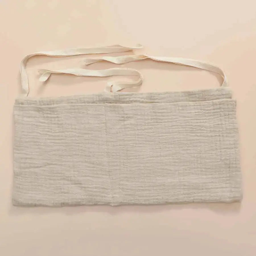Two Pocket Baby Bedside Hanging Storage Bag Attaches to Crib Stroller Breathable Cotton Organizer for Diapers and Toys