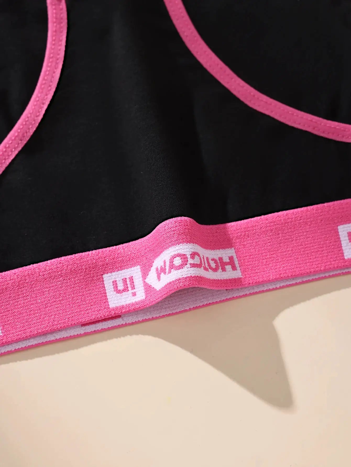 Black cotton panties with pink elastic waistband; 6-piece women’s underwear set, breathable stretch fabric