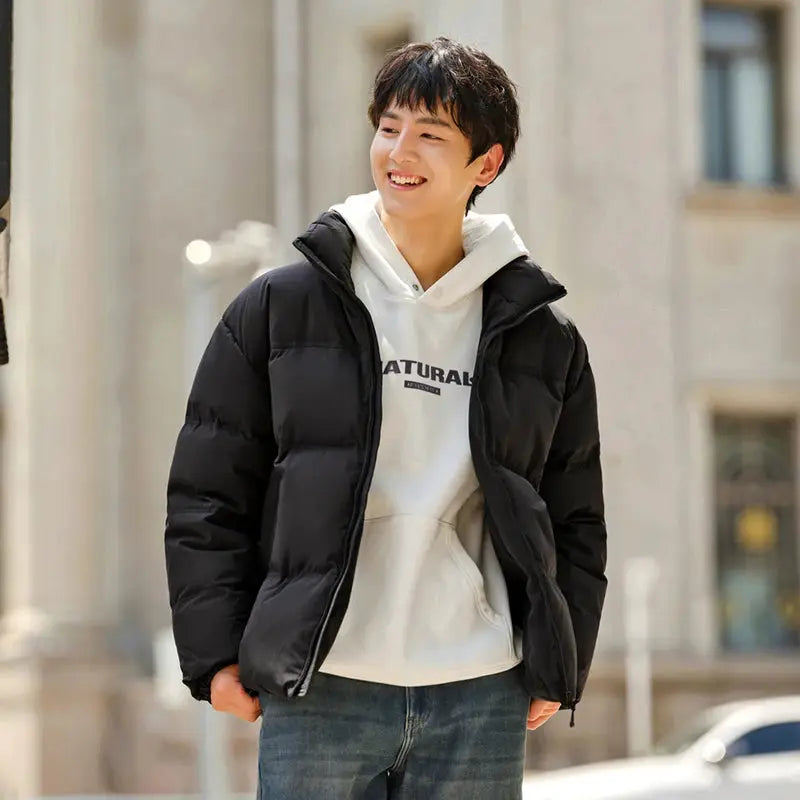 Puffer jacket for men and women, black, quilted down-filled winter outerwear