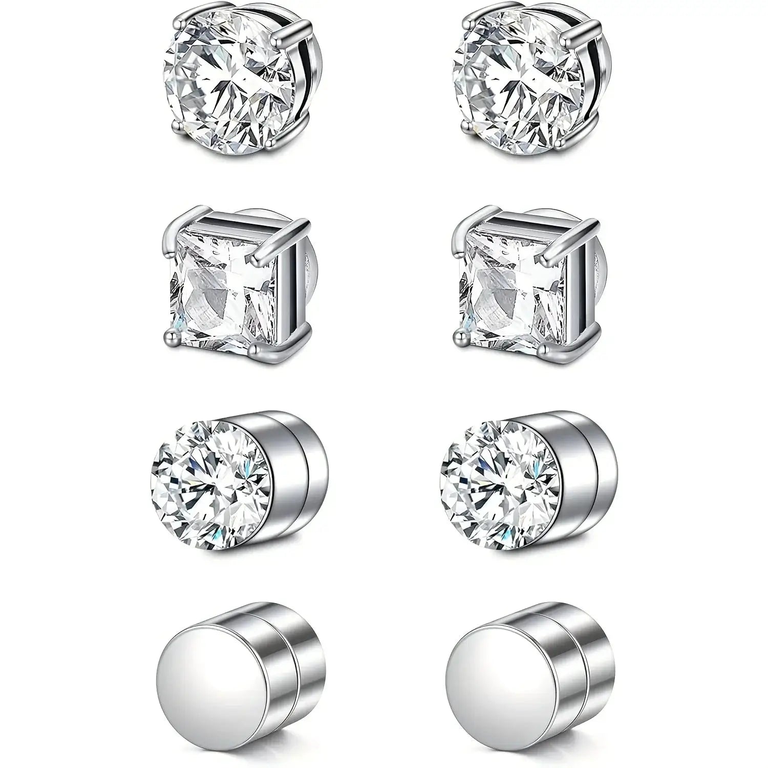 1 Pair Crystal Strong Magnetic Ear Stud Clip Earrings For Men Women Punk Round Zircon Magnet Non Piercing Jewelry