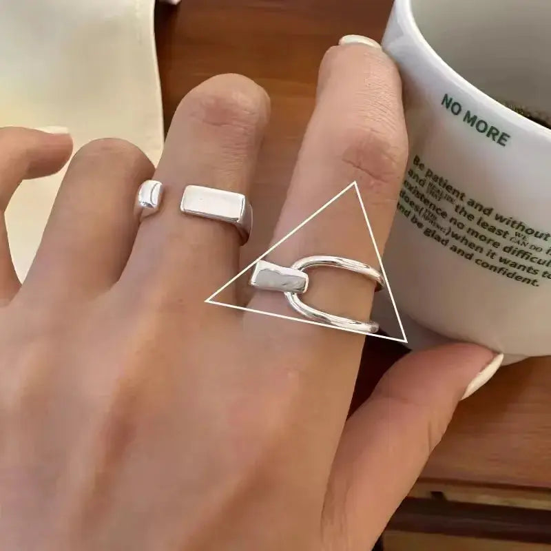 Ventfille 925 Sterling Silver Rings Fashion Hip Hop Vintage Couples Hollow Lines Punk Silver Party Adjustable Jewelry