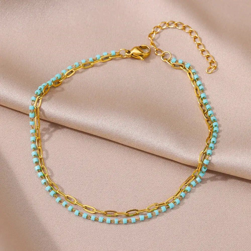 Gold Tone Stainless Steel Imitation Pearl Anklets for Women Beach Jewelry Chain Leg Bracelets Gift
