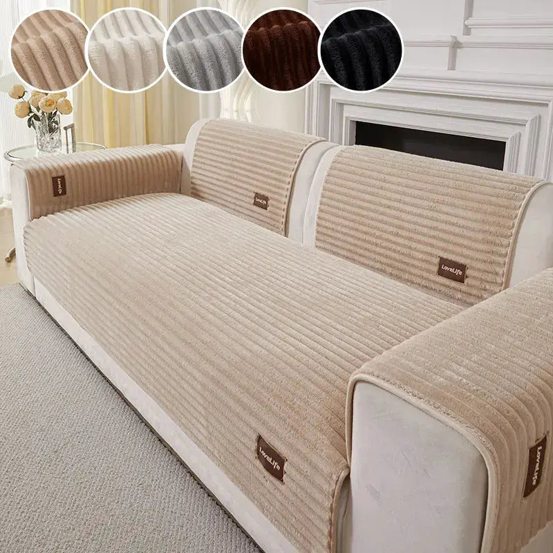 Sofa cushion set in beige with ribbed texture, anti-slip and dustproof fabric by Simples Market