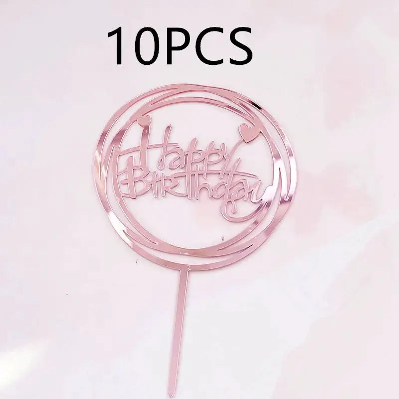 10 Pcs Rose Gold Silver Black Acrylic Cake Toppers Set For Birthday Parties Baby Showers And Dessert Decoration